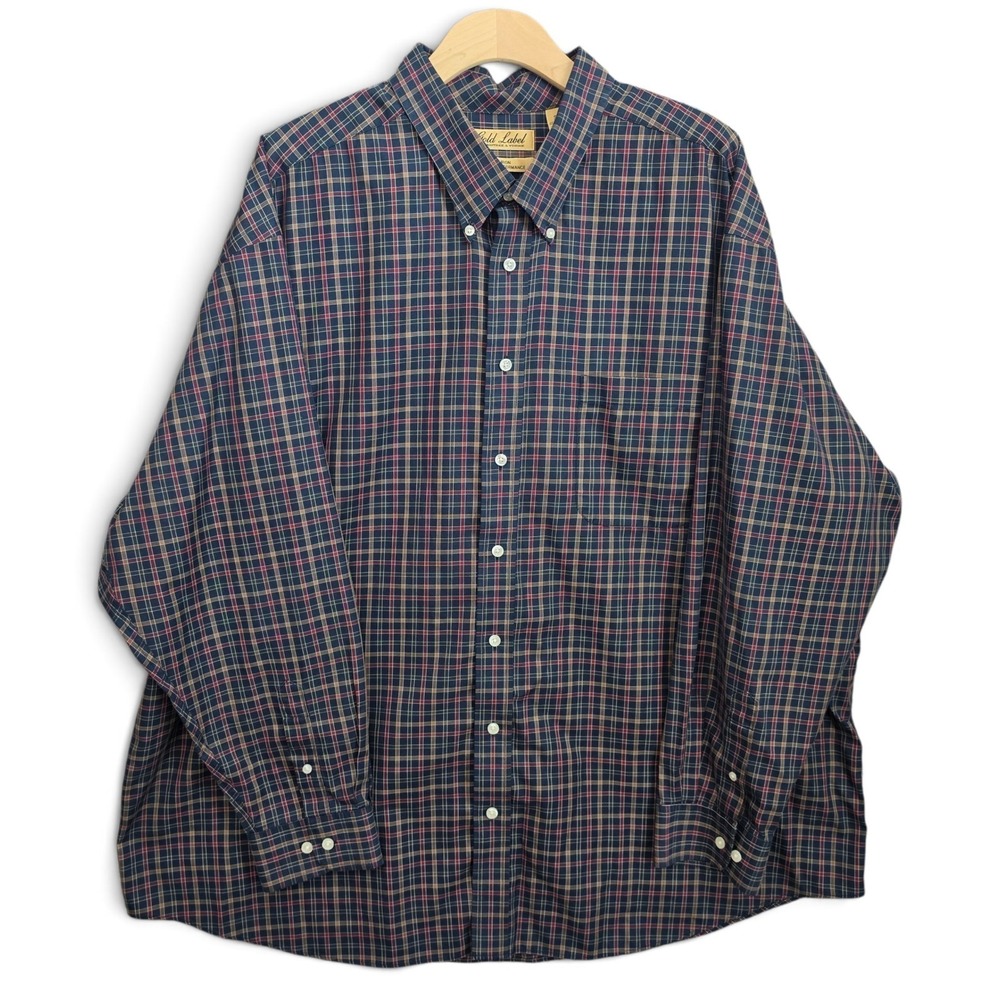 Roundtree & Yorke Gold Label Shirt Mens 3X Navy Plaid Non Iron Button Down Cotto